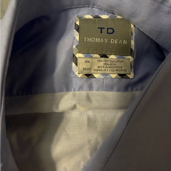 thomas dean Mens Dress Shirt Light Blue 100% Cotton 15R 32-33 NWOT - Picture 5 of 12